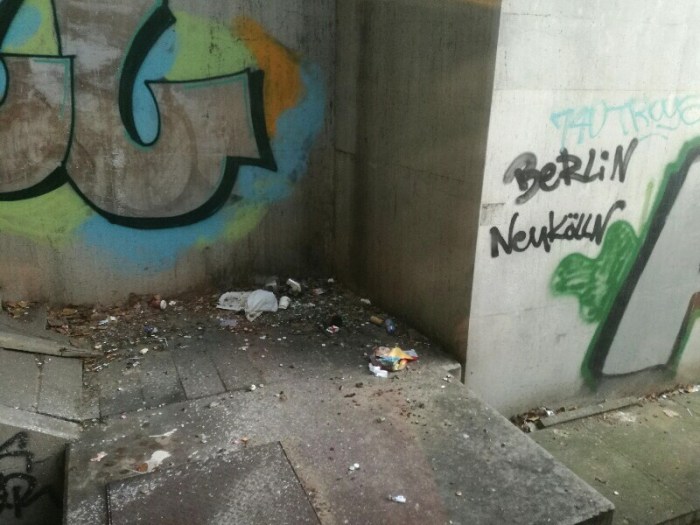 Dirty corner at Hermannstraße station in Neukölln, Berlin