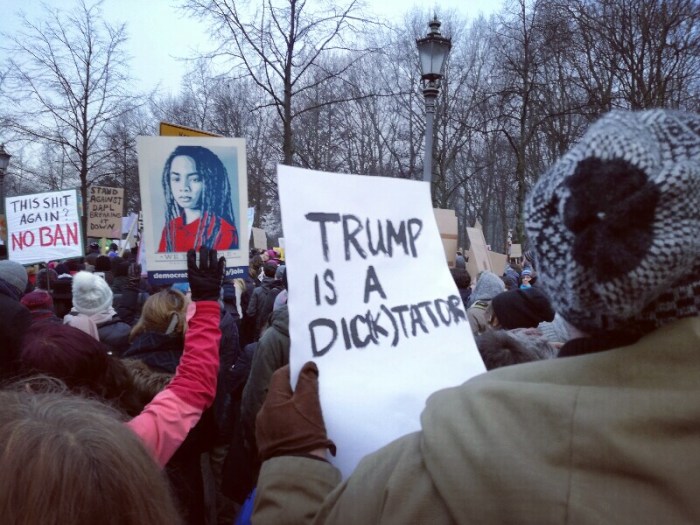 Trump is a Dic(k)tator - Posters at the No Ban - No Wall Protest March in Berlin (Photo by Stefan Klenke)